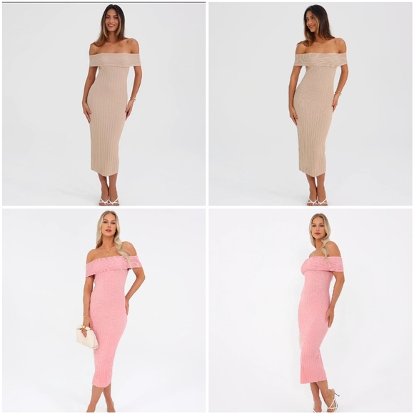 NWT Prettygarden Red Off Shoulder Ribbed Knit Bodycon Sweater Midi Dress S - Picture 8 of 12